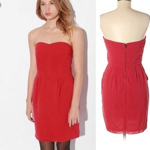 UO Sparkle & Fade red strapless hip pockets dress